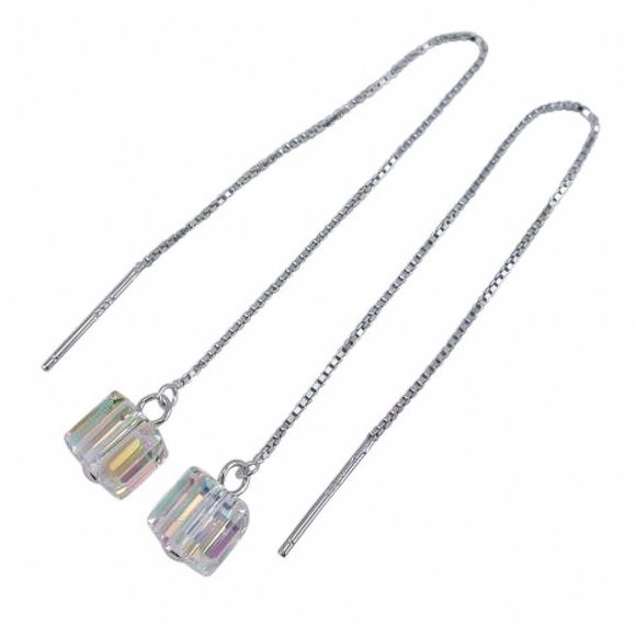 Swarovski Elements Crystal Cube Threader Earrings - Picture 8 of 8